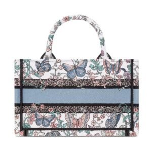 WOMEN MINI DIOR BOOK TOTE WHITE MULTICOLOR TOILE DE JOUY PAPILLON EMBROIDERY