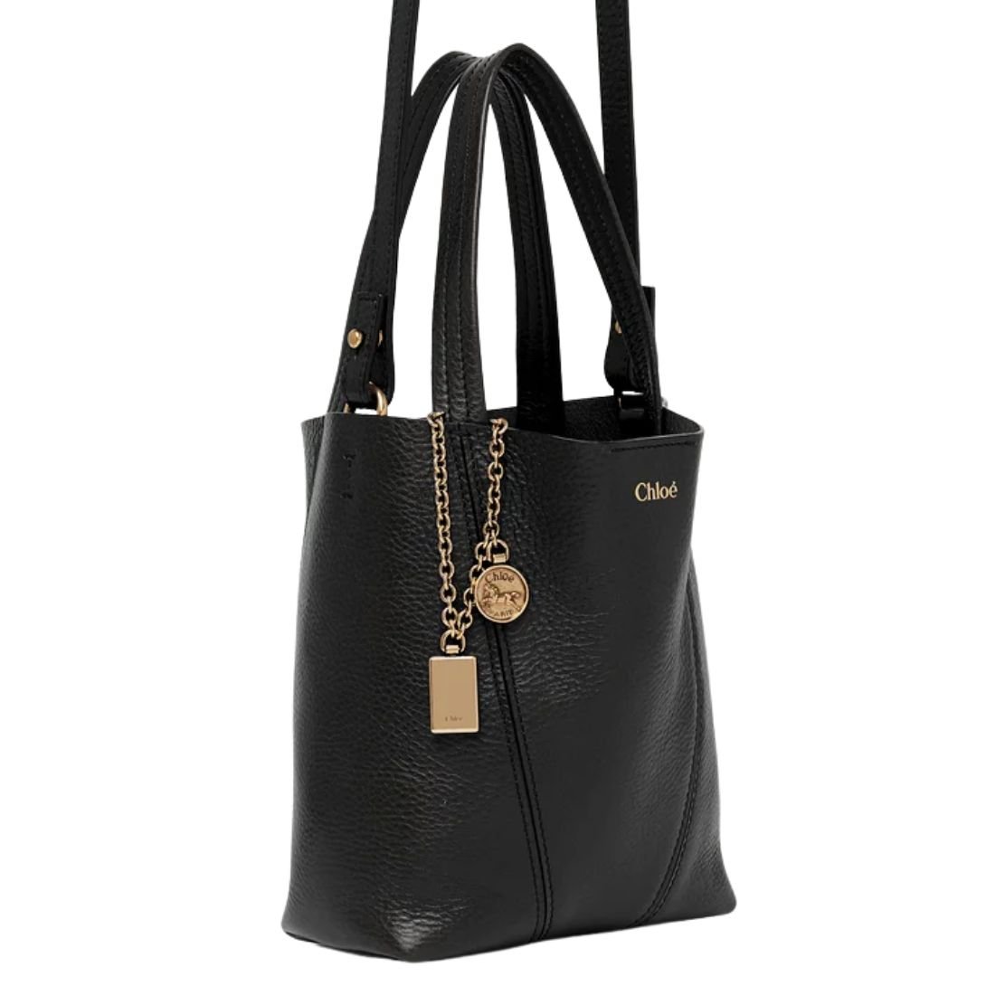 CHLOÉ WOMEN'S SPIN SMALL LEATHER TOTE CLAY BLACK