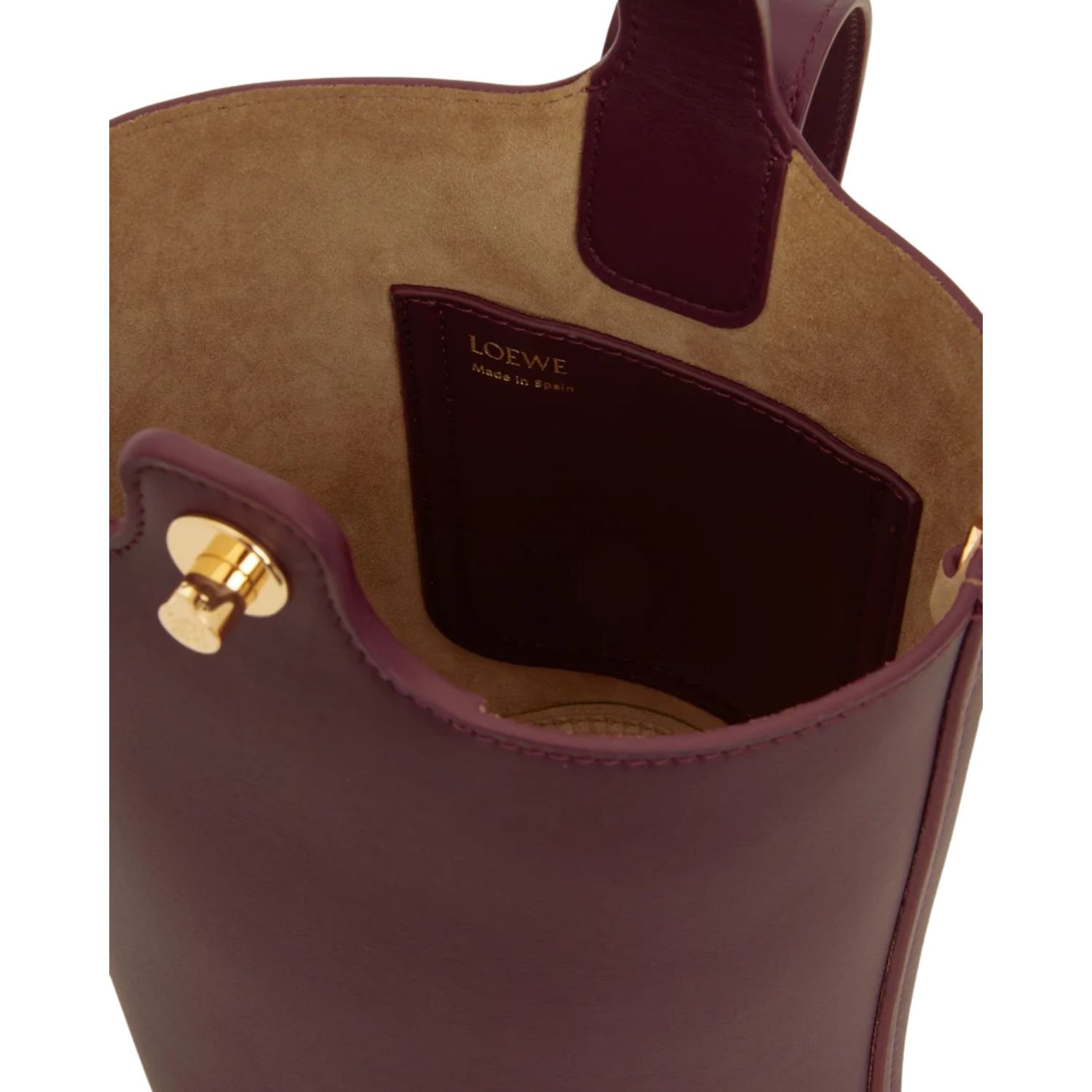 LOEWE PEBBLE MINI LEATHER TOTE DARK BURGUNDY