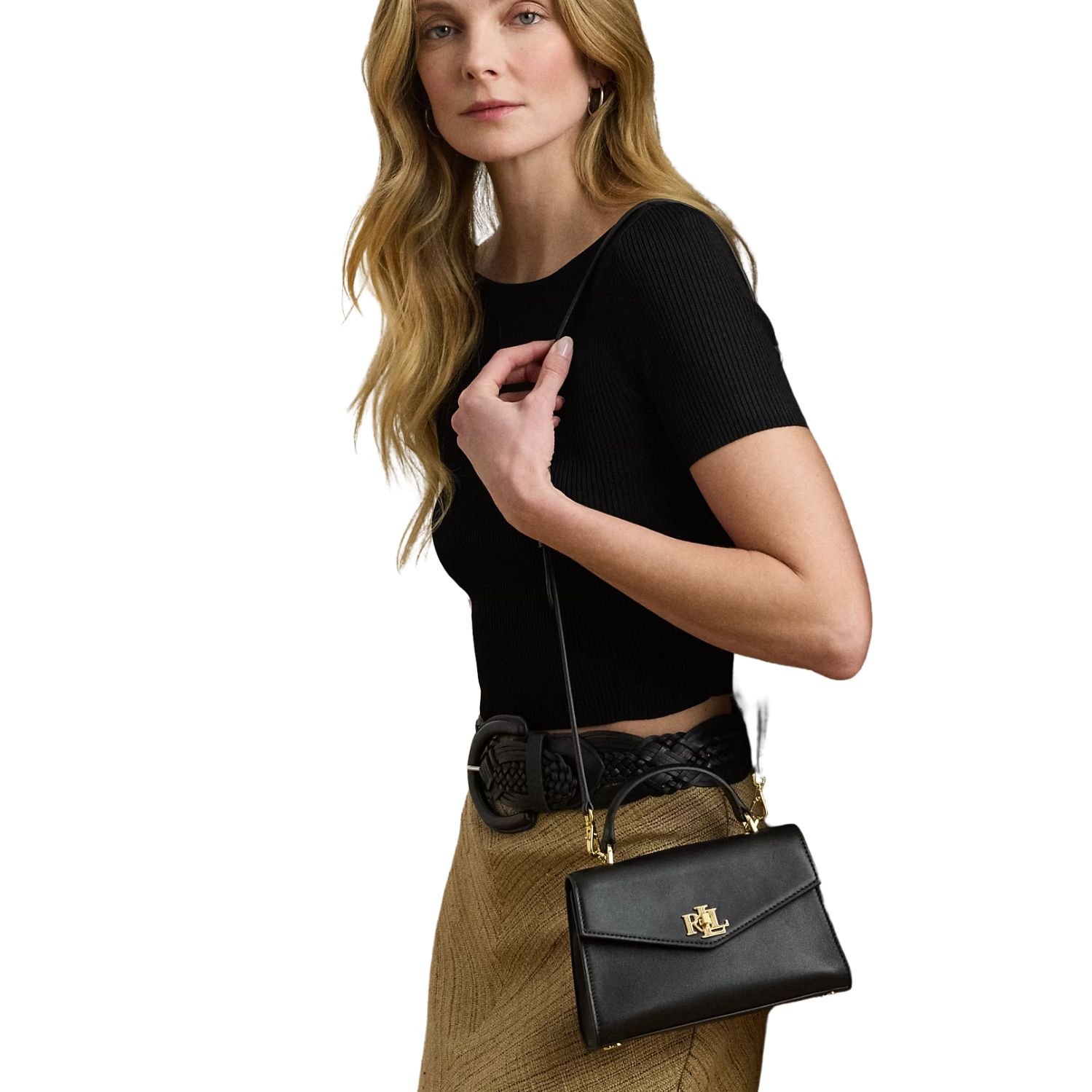WOMENS RALPH LAUREN LEATHER SMALL FARRAH SATCHEL BLACK