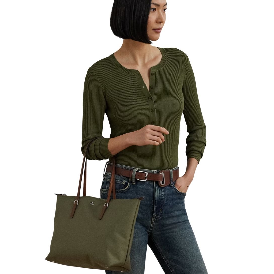 WOMENS RALPH LAUREN NYLON MEDIUM KEATON TOTE SAGE GREEN