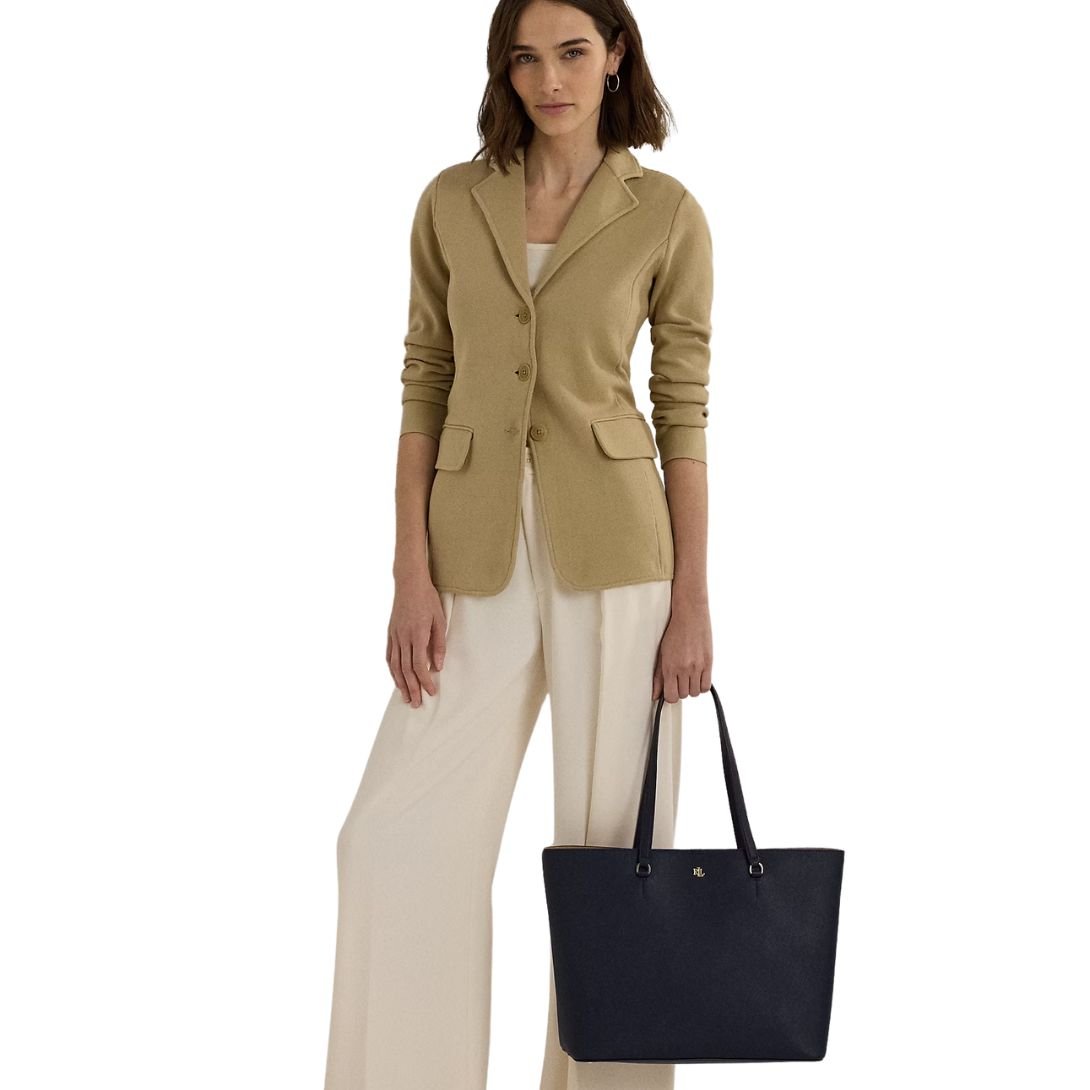 WOMEN'S RALPH LAUREN KARLY CROSSHATCH LEATHER LARGE RFINED NAVY