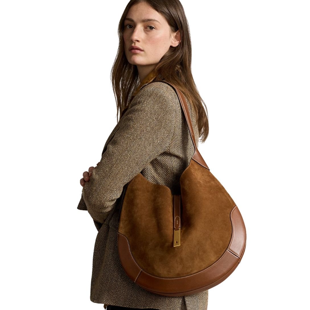 RALPH LAUREN WOMEN'S POLO ID SUEDE LARGE SHOULDER BAG