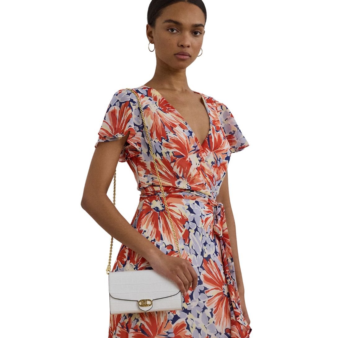 WOMEN'S RALPH LAUREN CROCODILE EMBOSSED MEDIUM ADAIR CROSSBODY WHITE