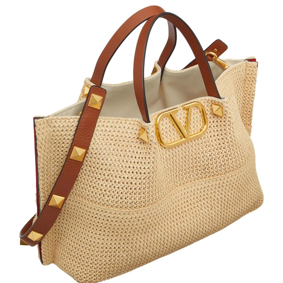 VALENTINO GARAVANI MEDIUM STRAW SUMMER TOTE WOMAN