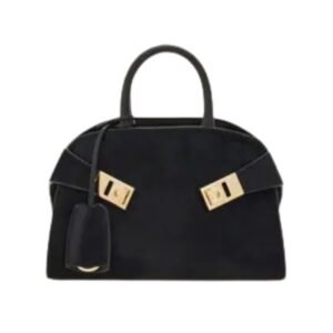 FERRAGAMO WOMEN HUG SMALL LEATHER HANDBAG BLACK
