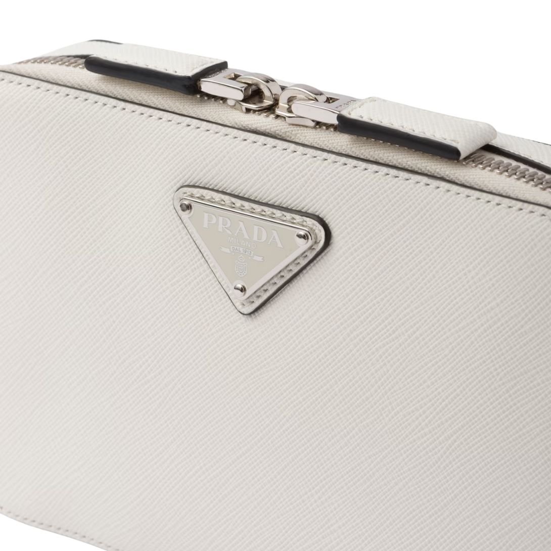 PRADA BRIQUE LEATHER SHOULDER BAG MEN WHITE
