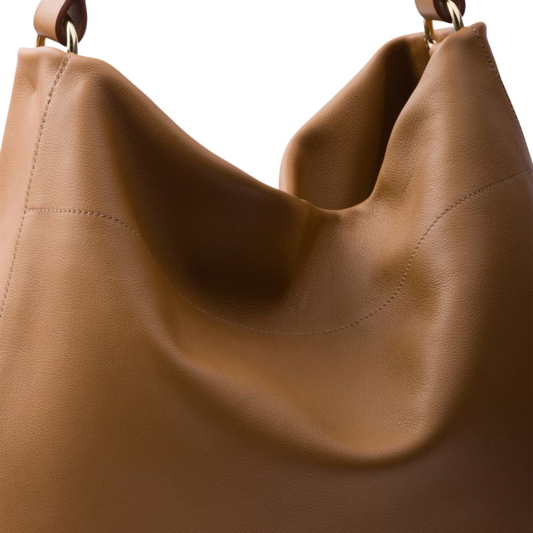 PRADA LARGE LEATHER SHOULDER BAG WOMEN CARAMEL