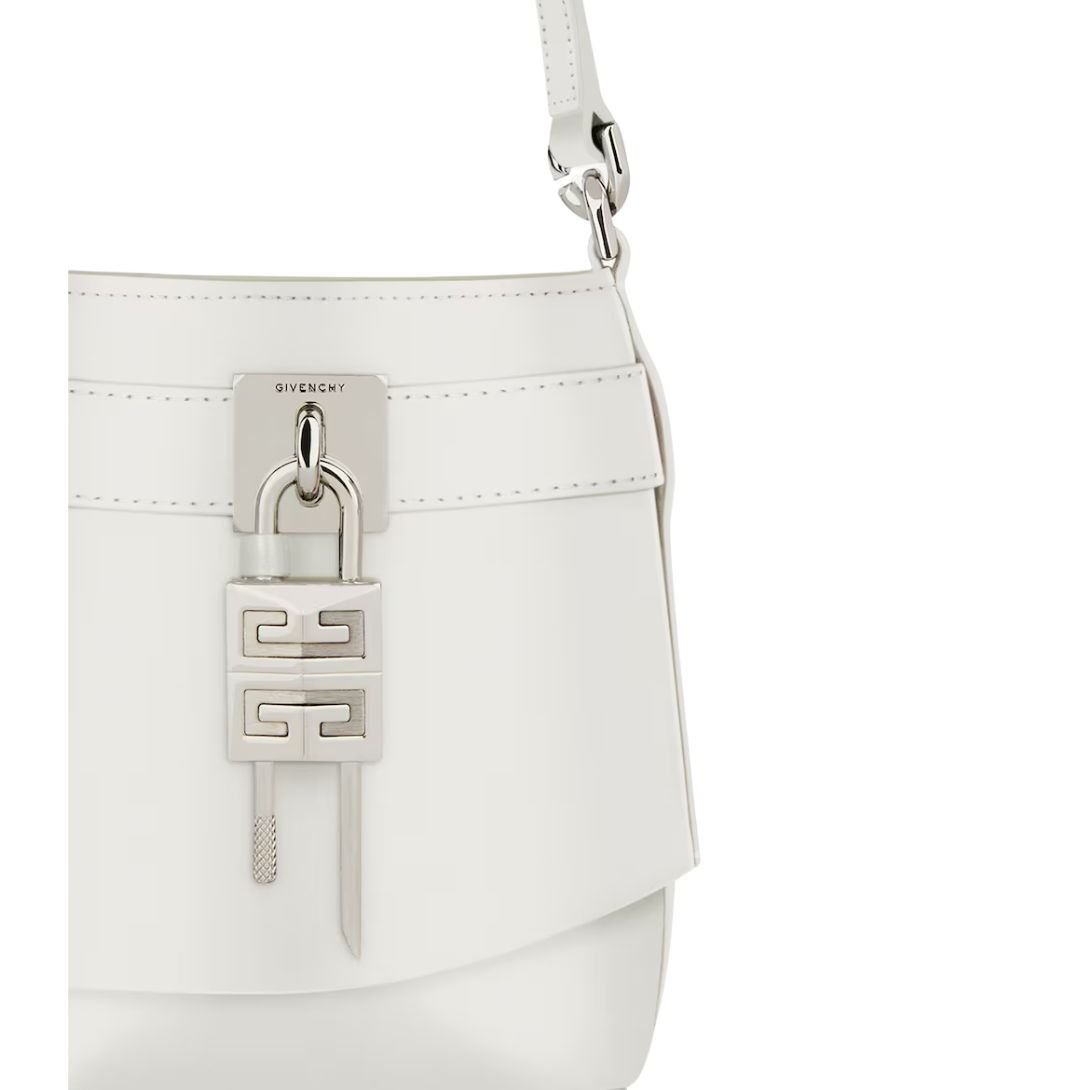 GIVENCHY WOMEN'S MICRO SHARK LOCK LEATHER BUCKET BAG IVORY