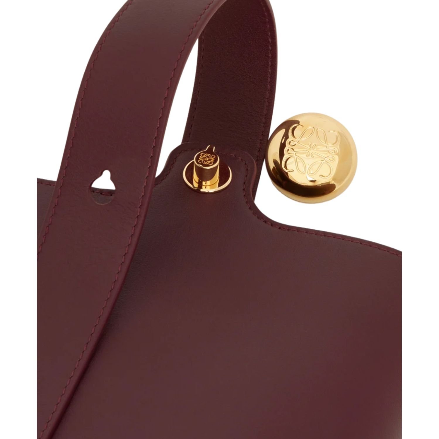 LOEWE PEBBLE MINI LEATHER TOTE DARK BURGUNDY