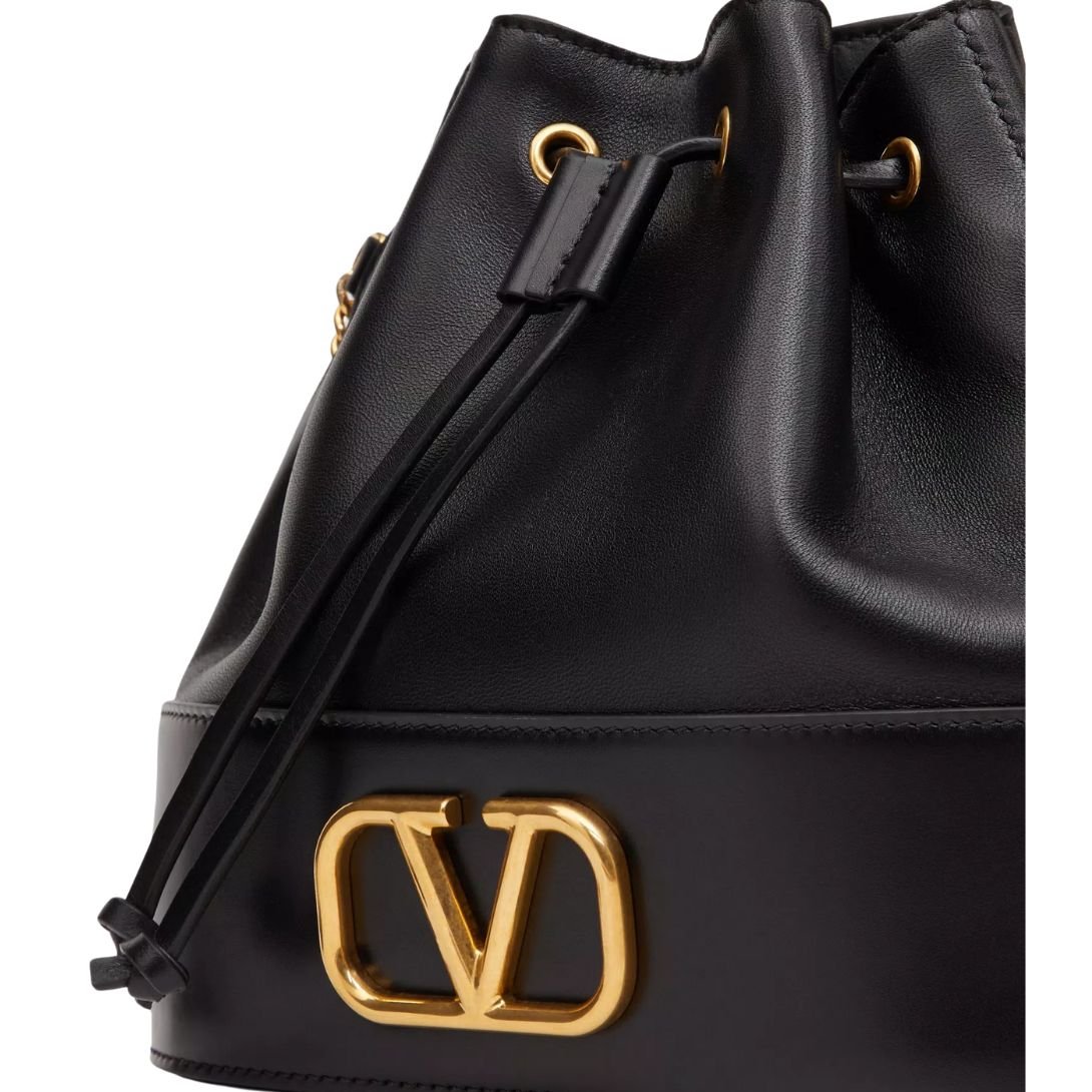 WOMAN VALENTINO GARAVANI VLOGO SIGNATURE LEATHER BUCKET BAG BLACK